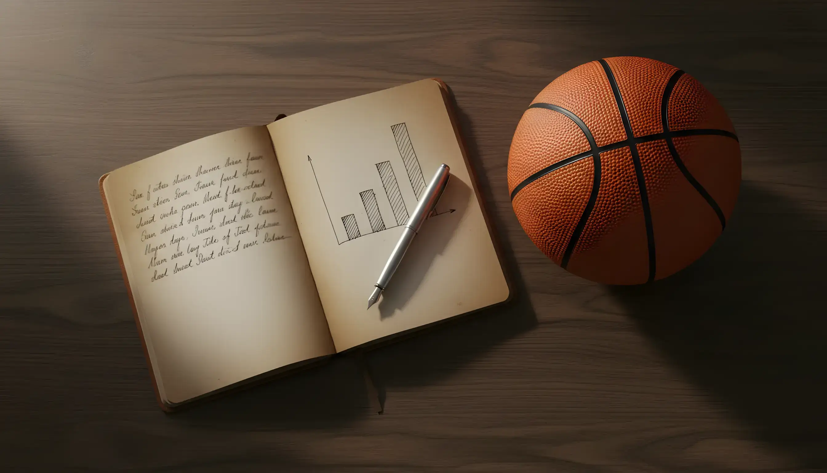 Σημειωματάριο με σχέδιο διαχείρισης κεφαλαίου δίπλα σε μπάλα μπάσκετ